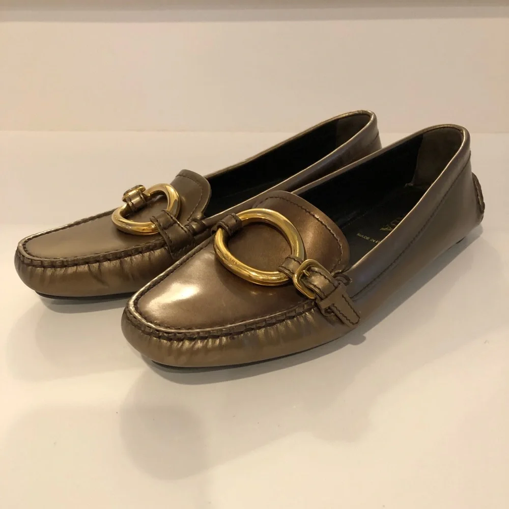 Prada Bronze loafers size 37 1/2  gold detailing see listing photos - Picture 1 of 10